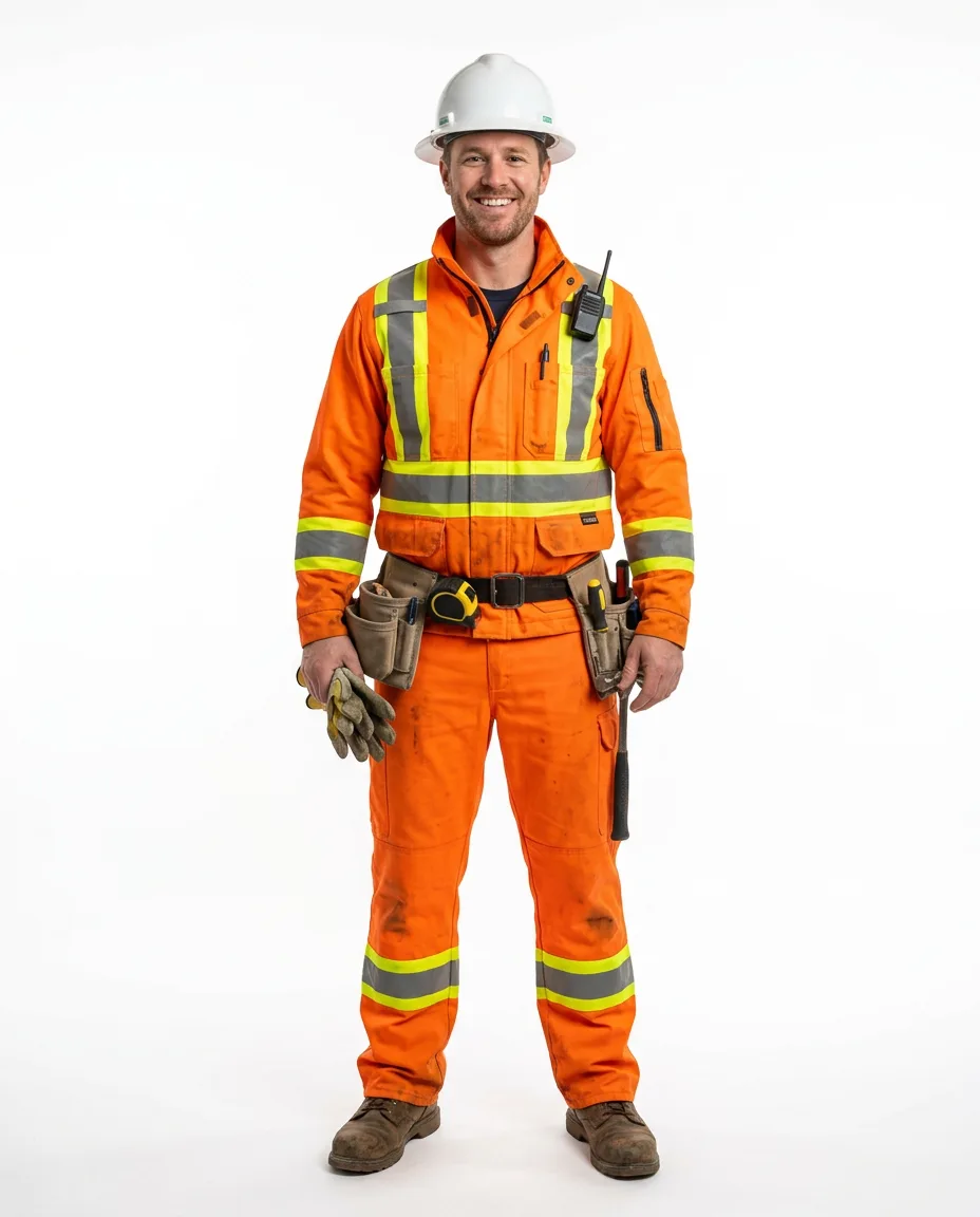 Trabalhador da construção civil com uniforme refletivo