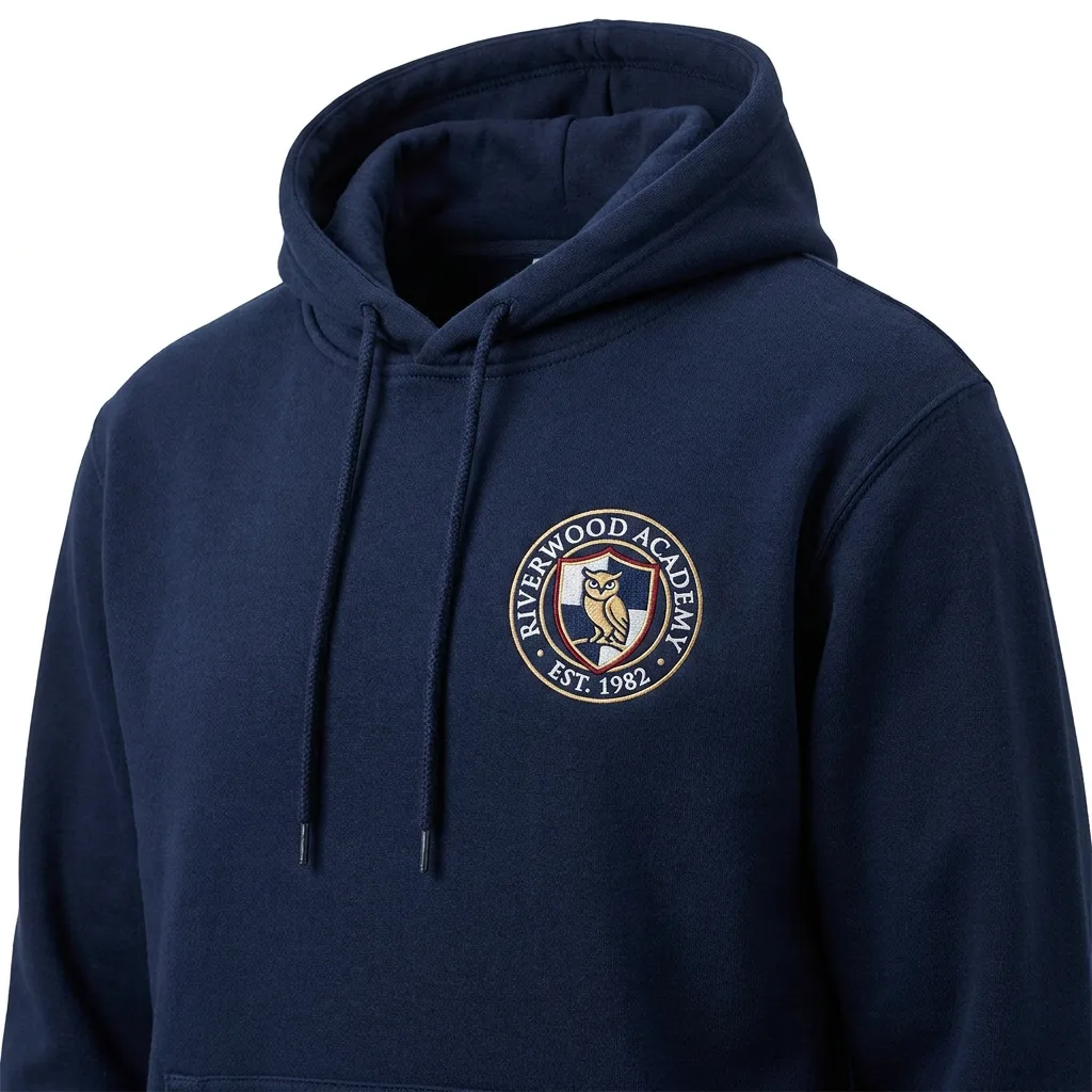 Blusa de frio escolar em moletom com capuz e bordado