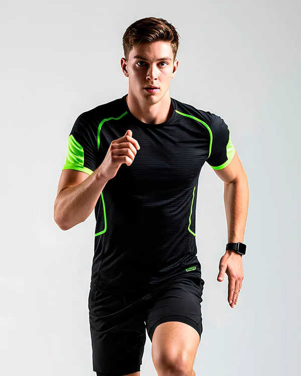Camiseta de corrida em dry-fit leve com número e logomarca do evento