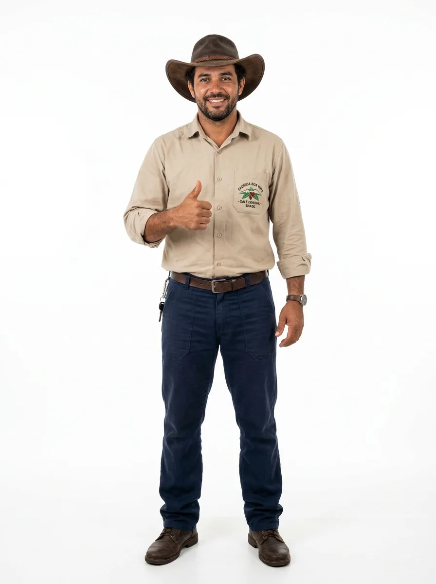 Operador rural com uniforme resistente de brim