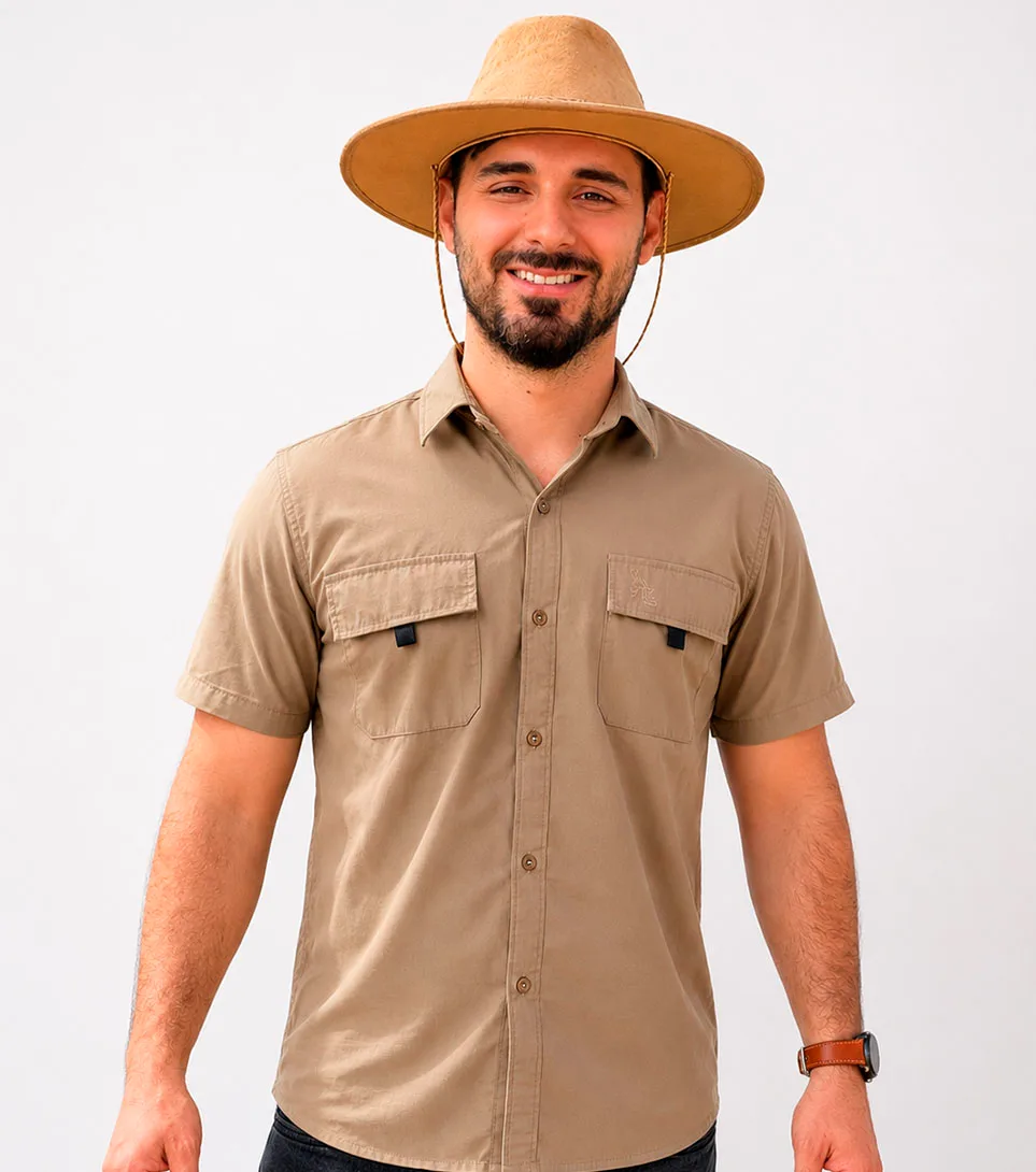 Camisa de campo areia com botões — linha agro